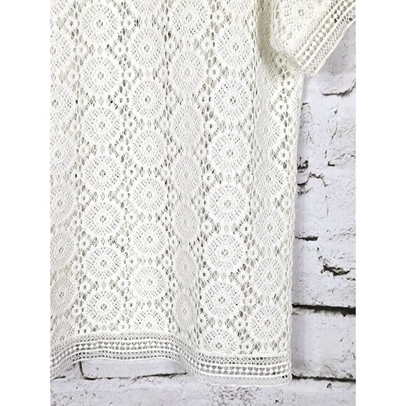 CHICO'S Boho Cottage Coastal Ivory Crochet Medallion Lace Top Size 2 (L/12) - Picture 3 of 7